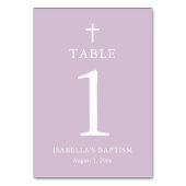 Moderne Paarse Cross-Girl Baptism Table Number Kaa Kaart (Achterkant)