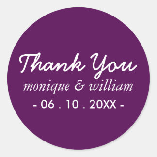 Moderne Paarse Cursive Dank u bruiloft Ronde Sticker
