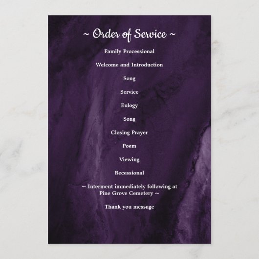 Moderne Paarse dienstregeling begrafenis Programmakaart (Achterkant)
