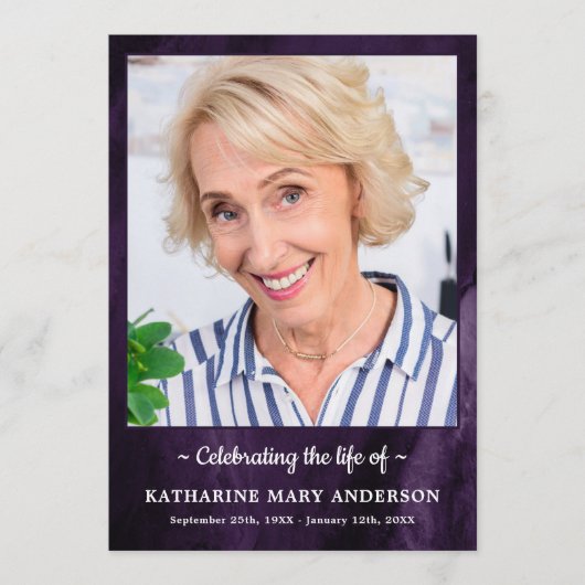 Moderne Paarse dienstregeling begrafenis Programmakaart (Voorkant)