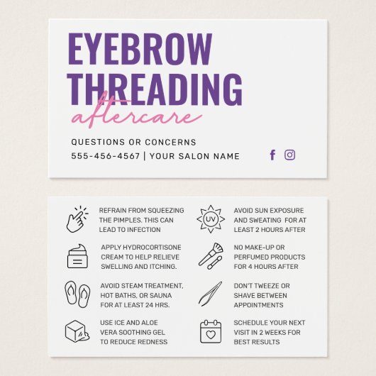 Moderne Paarse eenvoudige eyebrow Threading Afterc Visitekaartje (Voorkant /achterkant)