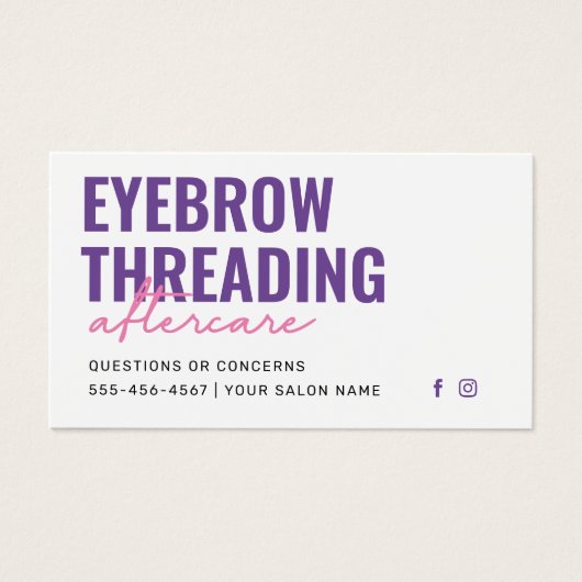 Moderne Paarse eenvoudige eyebrow Threading Afterc Visitekaartje (Voorkant)