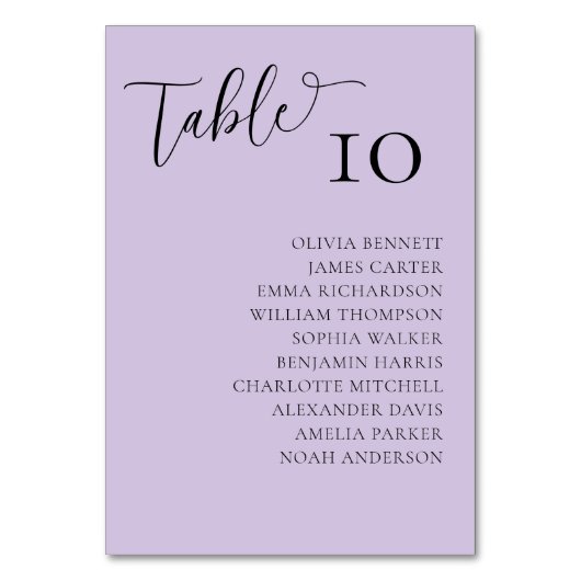 Moderne Paarse Eenvoudige Trouwtafelnummers Kaart (Achterkant)