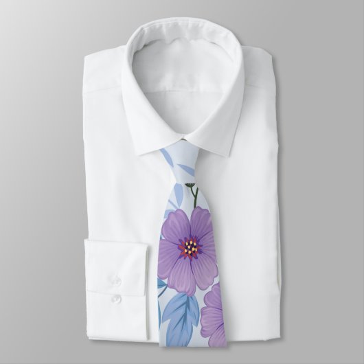 Moderne Paarse en Blauwe Bloemen Patroon Bruiloft Stropdas (Gebonden)