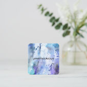 moderne paarse en blauwe waterverf abstract vierkante visitekaartje (Staand voorkant)