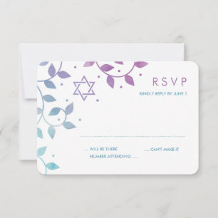 Moderne Paarse en Blauwgroen BBT Mitzvah RSVP-kaar RSVP Kaartje