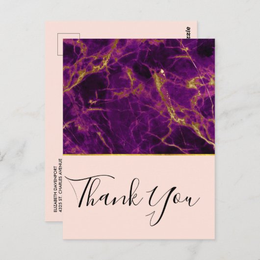 Moderne Paarse en Gold Abstracte marmer Dank u Briefkaart (Voorkant / Achterkant)
