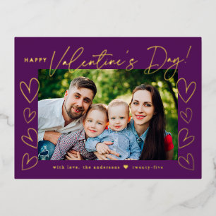 Moderne Paarse en Gold Script-Valentijnsdag Folie Feestdagen Briefkaart