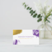 Moderne Paarse en Gold Waterverf QR-code Visitekaartje (Staand voorkant)