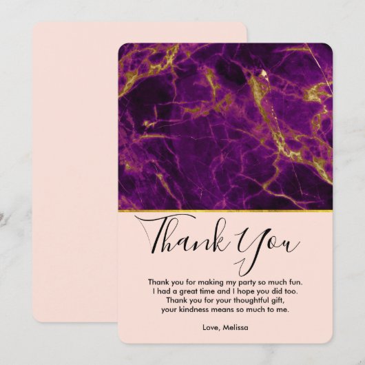Moderne Paarse en gouden Abstracte marmer Bedankkaart (Voorkant / Achterkant)