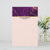 Moderne Paarse en gouden Abstracte marmer Briefpapier (Staand voorkant)