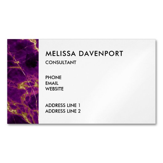 Moderne Paarse en gouden Abstracte marmer Magnetisch Visitekaartje (Voorkant)