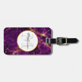 Moderne Paarse en gouden Abstracte marmer-monogram Bagagelabel (Voorkant horizontaal)