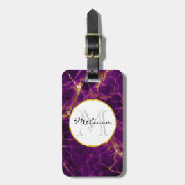 Moderne Paarse en gouden Abstracte marmer-monogram Bagagelabel