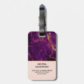 Moderne Paarse en gouden Abstracte marmer-monogram Bagagelabel (Achterkant verticaal)