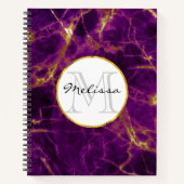 Moderne Paarse en gouden Abstracte marmer-monogram Notitieboek (Voorkant)