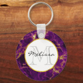 Moderne Paarse en gouden Abstracte marmer-monogram Sleutelhanger (Voorkant)