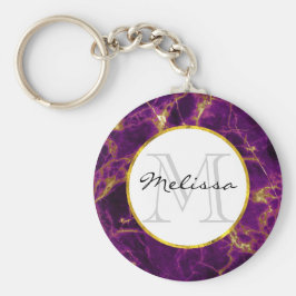 Moderne Paarse en gouden Abstracte marmer-monogram Sleutelhanger