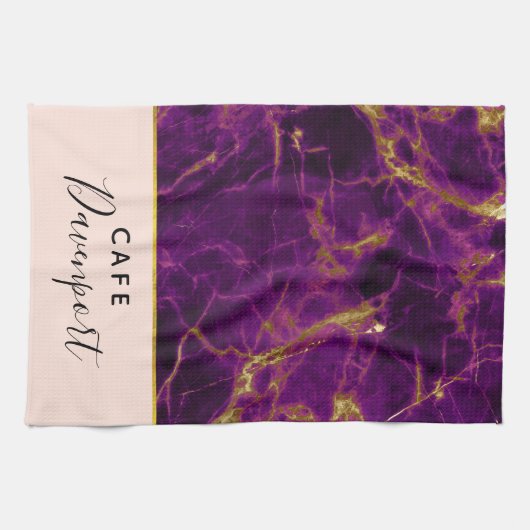 Moderne Paarse en gouden Abstracte marmer Theedoek (Horizontaal)