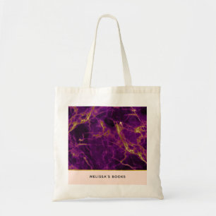 Moderne Paarse en gouden Abstracte marmer Tote Bag
