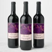 Moderne Paarse en gouden Abstracte marmer Wijn Etiket (Flessen)