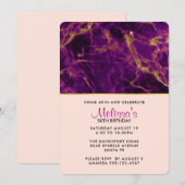 Moderne Paarse en gouden Abstracte marmerdag Kaart (Voorkant / Achterkant)