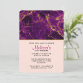 Moderne Paarse en gouden Abstracte marmerdag Kaart (Staand voorkant)