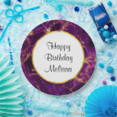 Moderne Paarse en gouden Abstracte marmerdag Papieren Bordje (Feest)