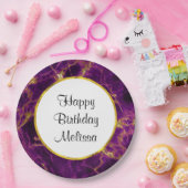 Moderne Paarse en gouden Abstracte marmerdag Papieren Bordje (Feest)