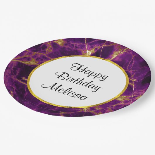 Moderne Paarse en gouden Abstracte marmerdag Papieren Bordje (Gekanteld)