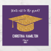 Moderne Paarse en gouden afstudeerdop Sparkling Wijnetiket (Enkel label)