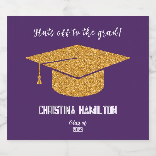 Moderne Paarse en gouden afstudeerdop Sparkling Wijnetiket (Enkel label)