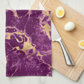Moderne Paarse en gouden marmerpatronen Theedoek (Quarter Fold)