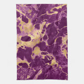 Moderne Paarse en gouden marmerpatronen Theedoek (Verticaal)