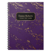 Moderne Paarse en gouden marmertextuur Notitieboek (Voorkant)