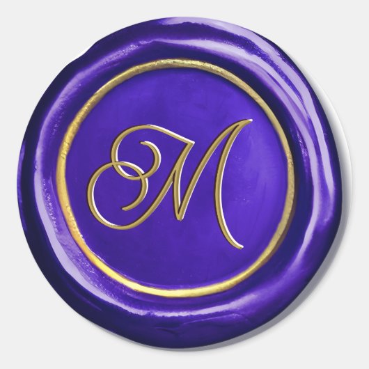 Moderne paarse en gouden monogram waszegelstickers ronde sticker (Voorkant)