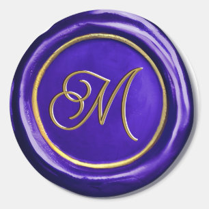 Moderne paarse en gouden monogram waszegelstickers ronde sticker