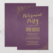 Moderne Paarse en gouden Stippen Pensioenpartij Kaart (Voorkant / Achterkant)