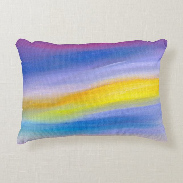 Moderne Paarse en Gouden Straal Abstract Accent Kussen (Voorkant)