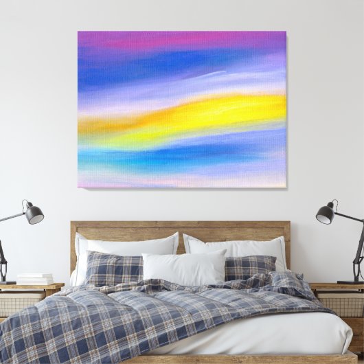 Moderne Paarse en Gouden Straal Abstracte Kunst Canvas Afdruk (Insitu (Slaapkamer))