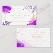 Moderne Paarse en gouden Waterverf professional Visitekaartje (Voorkant / Achterkant)