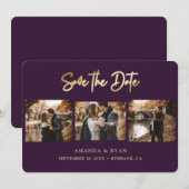Moderne Paarse en goudolievrouwtocht 3 Foto Save The Date (Voorkant / Achterkant)