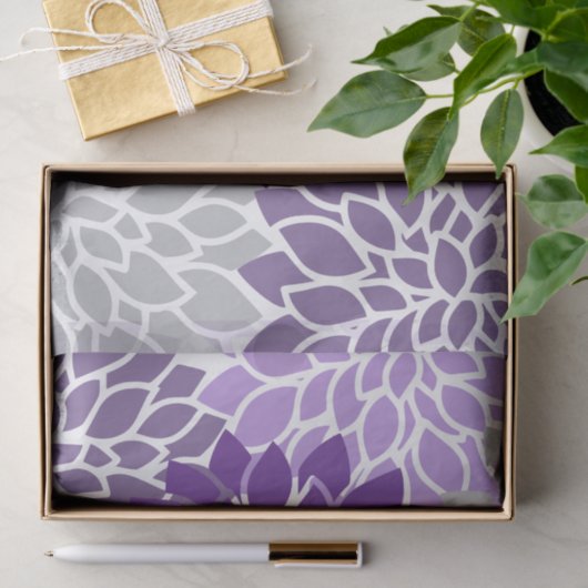 Moderne Paarse en grijze Floral Tissuepapier (Geschenk)