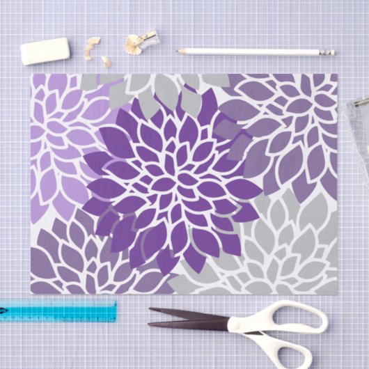 Moderne Paarse en grijze Floral Tissuepapier (Craft)