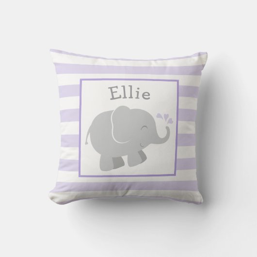 Moderne paarse en grijze olifant monogram kussen (Voorkant)