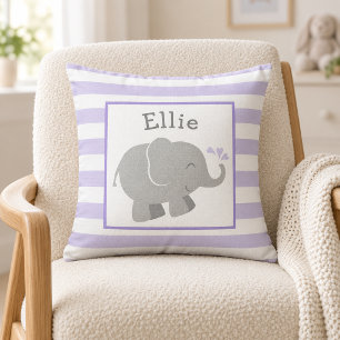 Moderne paarse en grijze olifant monogram kussen