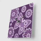 Moderne Paarse en lavenderbloemenvlinder Vierkante Klok (Hoek)