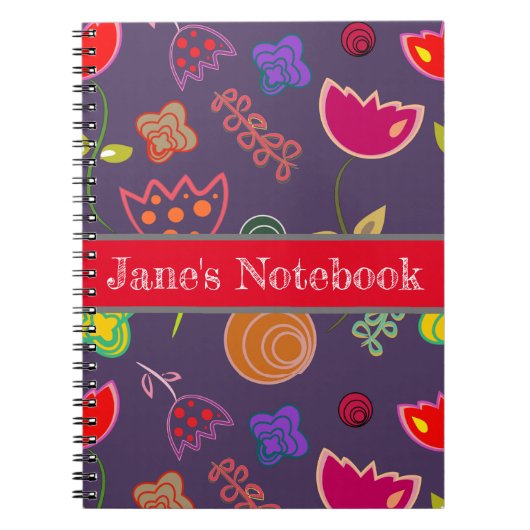 Moderne paarse en roze bloemen notitieboek (Voorkant)