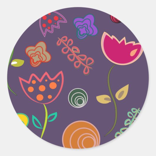 Moderne paarse en roze bloemen ronde sticker (Voorkant)