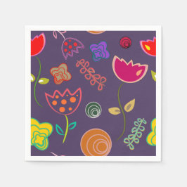 Moderne paarse en roze bloemen servet